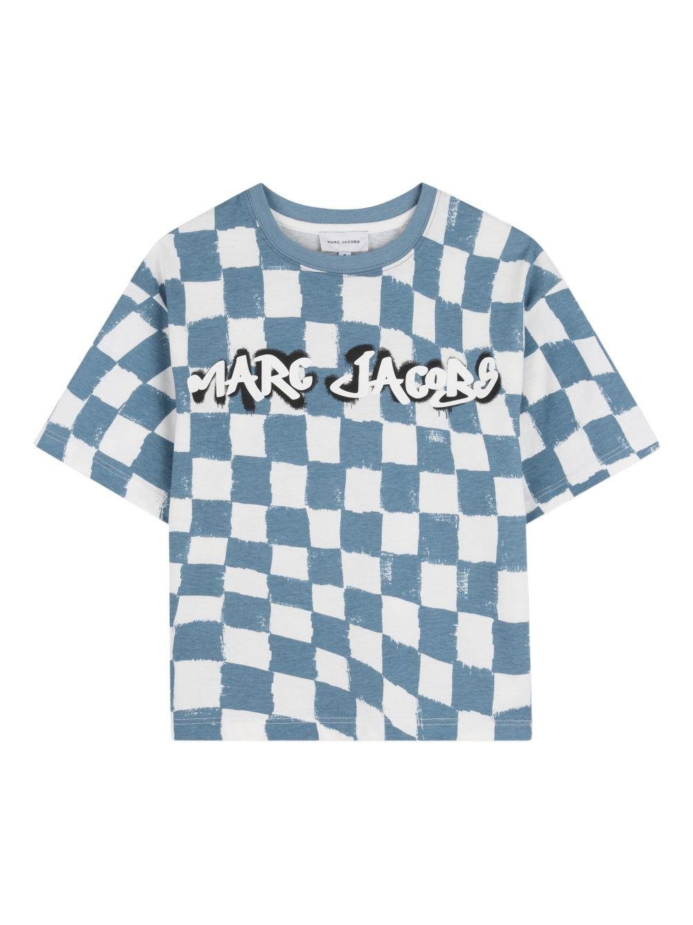 T-shirt per bambino the Marc Jacobs Kids azzurro con stampa a scacchi - Rubino Kids