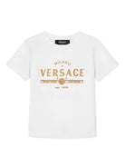 T-shirt per bambino Versace Kids bianco con logo color oro - Rubino Kids