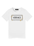 T-shirt per bambino Versace Kids bianco con stampa logo - Rubino Kids