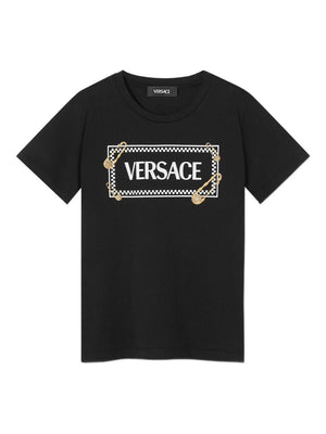 T-shirt per bambino Versace Kids nero con stampa logo