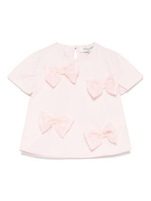 T-shirt per neonata A'lapage rosa in cotone con dettaglio fiocchi