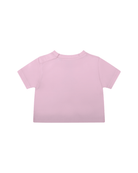 T-shirt per neonata Burberry Kids rosa con stampa orsetto e logo sul davanti - Rubino Kids