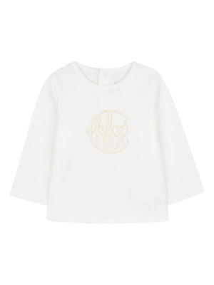 T-shirt per neonata Chloé Kids bianco a maniche lunghe con logo