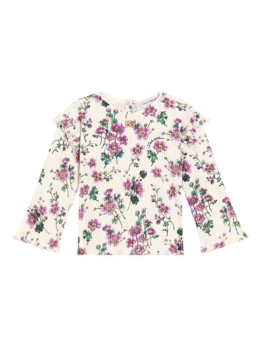 T-shirt per neonata Dolce & Gabbana Kids bianco con motivo a fiori - Rubino Kids