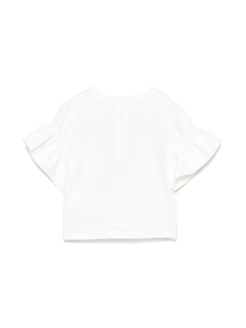 T-shirt per neonata Fendi Kids bianco con stampa sul davanti e maniche con ruches - Rubino Kids