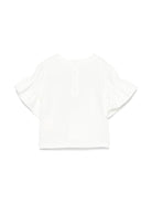 T-shirt per neonata Fendi Kids bianco con stampa sul davanti e maniche con ruches - Rubino Kids