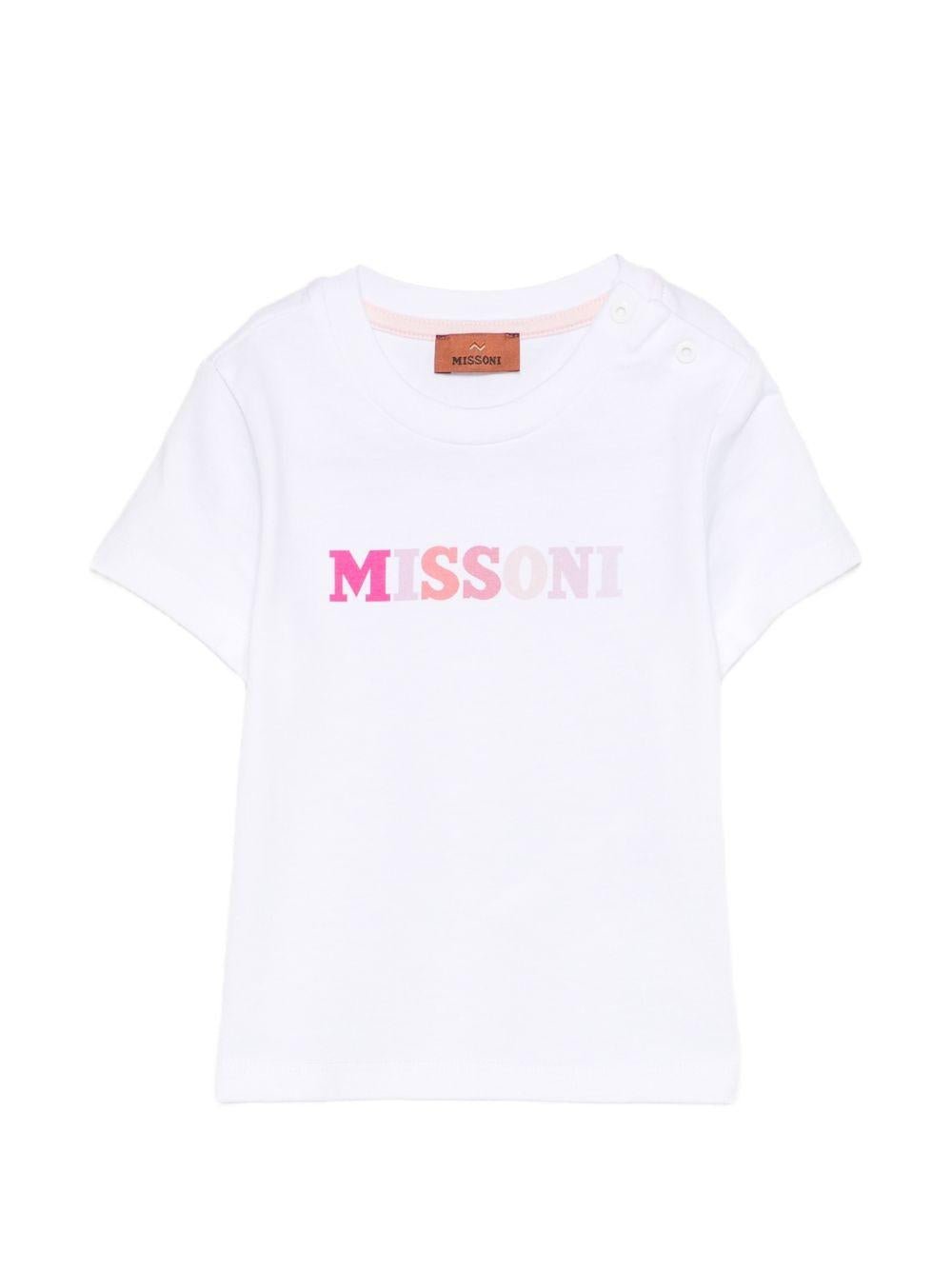 T-shirt per neonata Missoni Kids bianca con stampa logo sul davanti - Rubino Kids