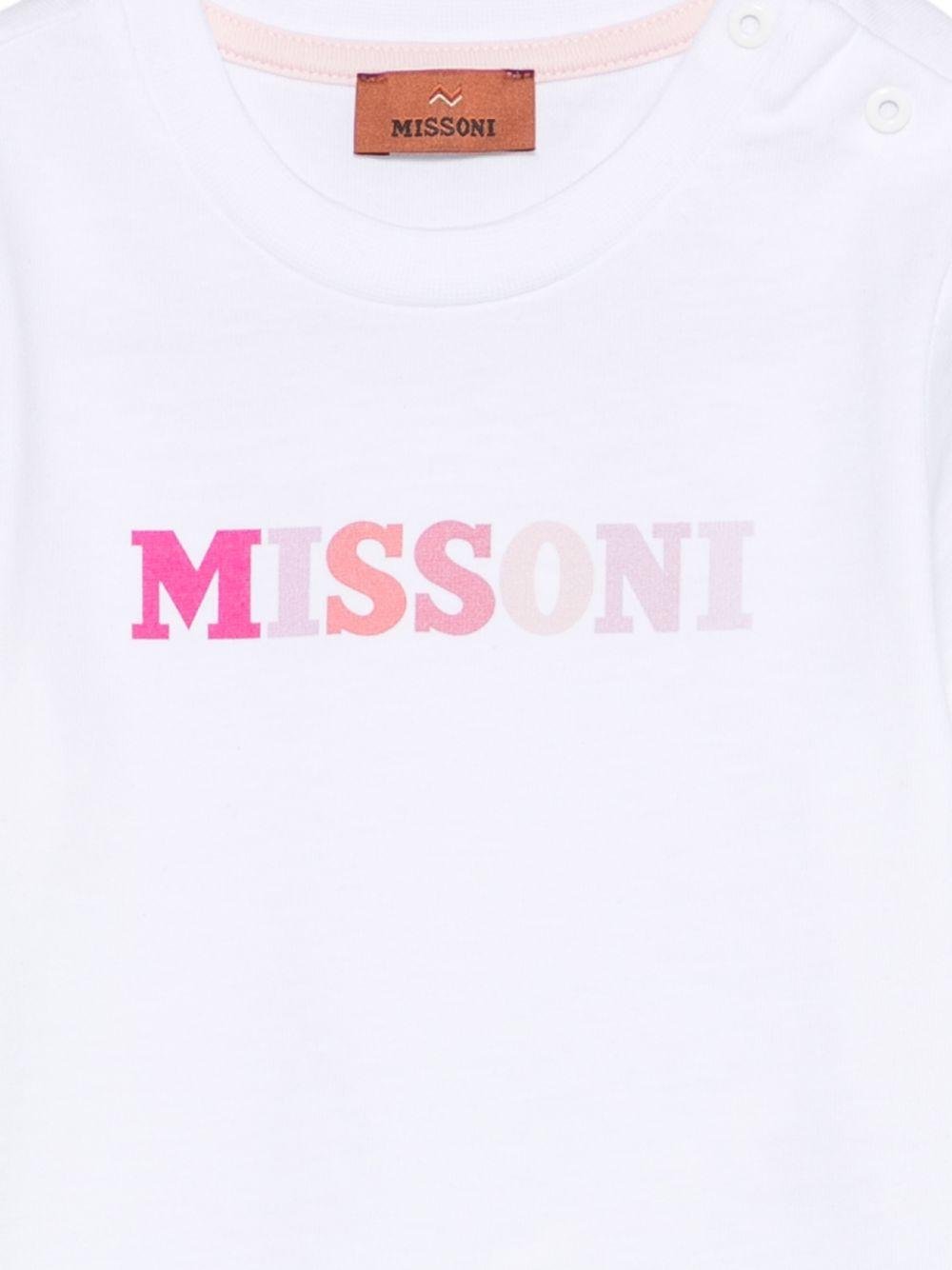 T-shirt per neonata Missoni Kids bianca con stampa logo sul davanti - Rubino Kids