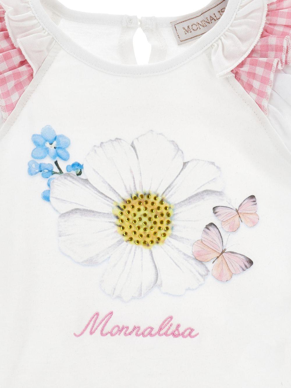 T-shirt per neonata Monnalisa bianca con stampa a fiori - Rubino Kids