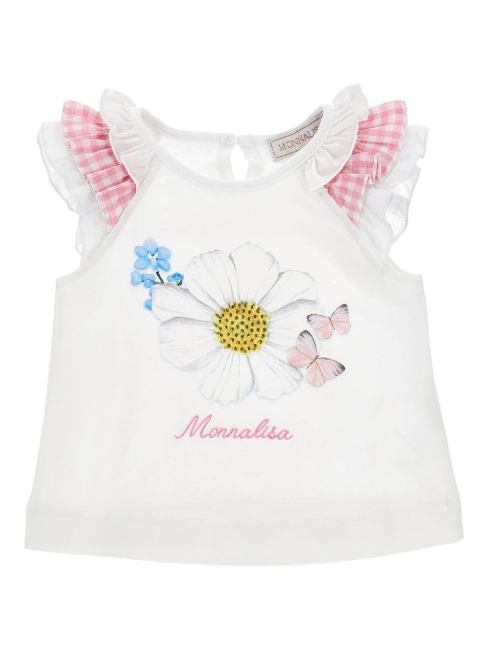 T-shirt per neonata Monnalisa bianca con stampa a fiori - Rubino Kids