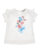 T-shirt per neonata Monnalisa bianca con stampa fiori sul davanti - Rubino Kids