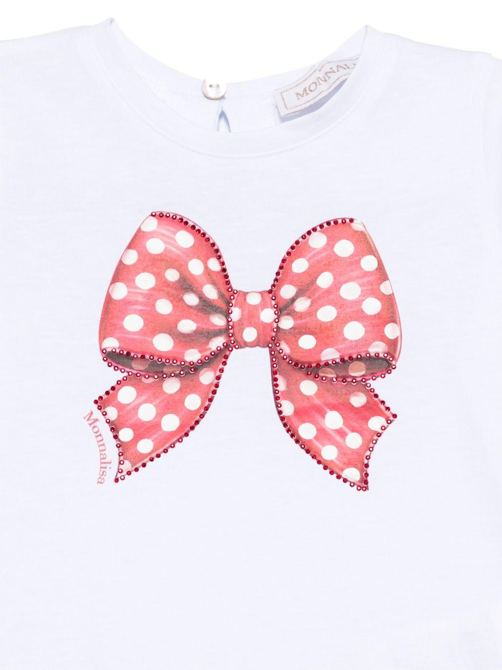 T-shirt per neonata Monnalisa bianco con stampa fiocco sul davanti - Rubino Kids