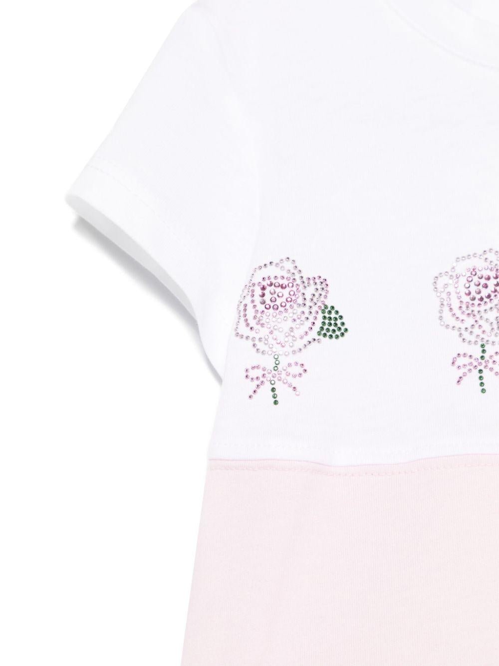 T-shirt per neonata Monnalisa bianco e rosa con strass - Rubino Kids