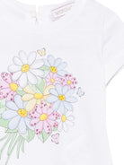T-shirt per neonata Monnalisa bianco in jersey con stampa bouquet - Rubino Kids