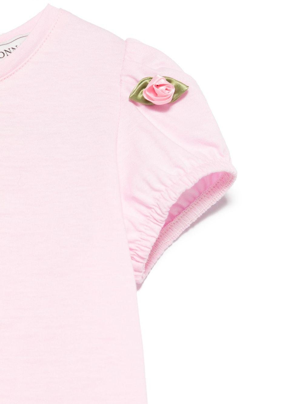 T-shirt per neonata Monnalisa rosa con applicazione a fiori - Rubino Kids