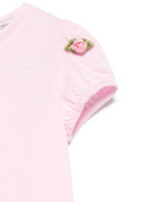 T-shirt per neonata Monnalisa rosa con applicazione a fiori - Rubino Kids
