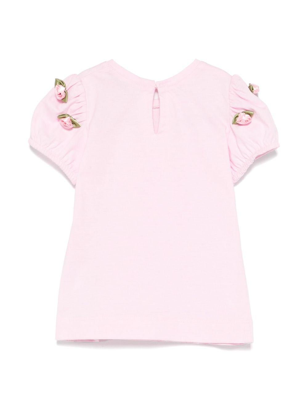 T-shirt per neonata Monnalisa rosa con applicazione a fiori - Rubino Kids