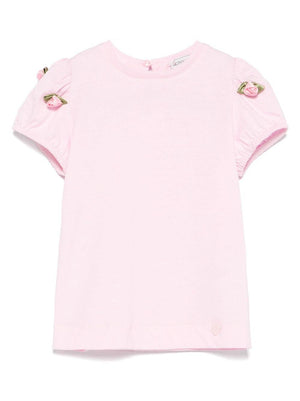 T-shirt per neonata Monnalisa rosa con applicazione a fiori