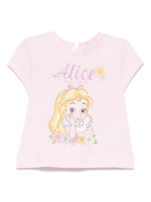 Pink Monnalisa T-shirt for newborns with Alice x Disney print