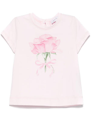 Monnalisa pink baby girl T-shirt with rose print on the front