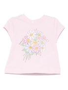 T-shirt per neonata Monnalisa rosa in jersey con stampa bouquet - Rubino Kids