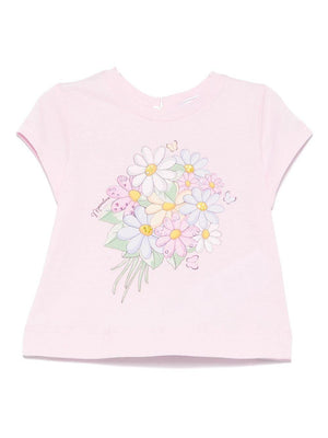 T-shirt per neonata Monnalisa rosa in jersey con stampa bouquet