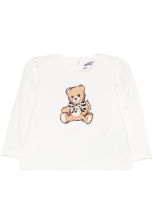 Moschino Kids white baby girl T-shirt with teddy bear motif