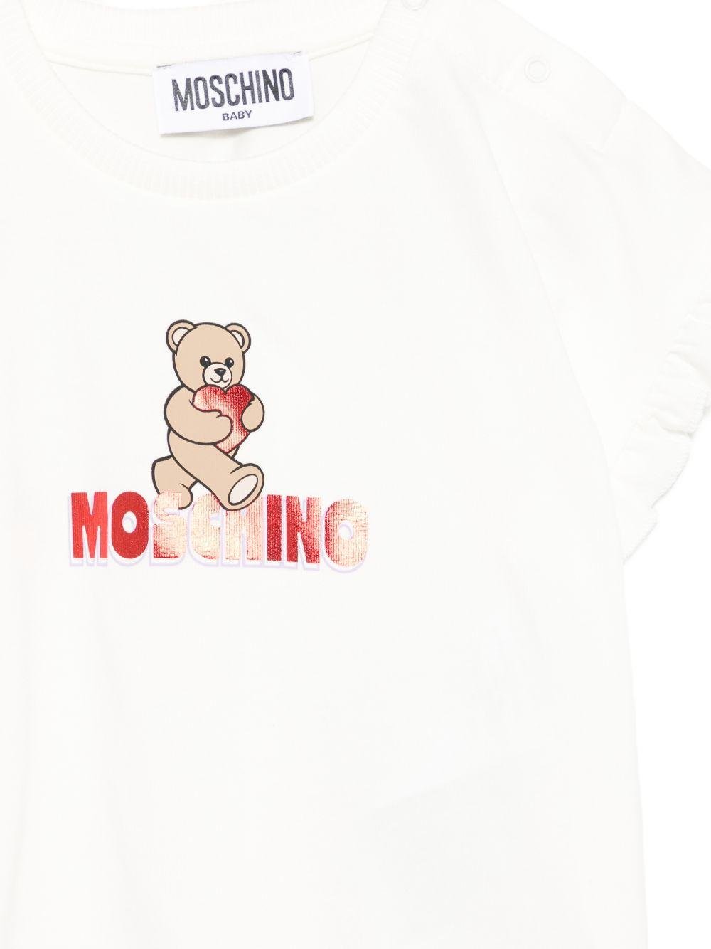 T-shirt per neonata Moschino Kids bianca con stampa Teddy Bear - Rubino Kids