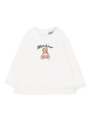 Moschino Kids white baby girl T-shirt with Teddy Bear print
