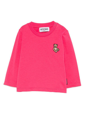 Moschino Kids fuchsia baby girl T-shirt with Teddy Bear motif