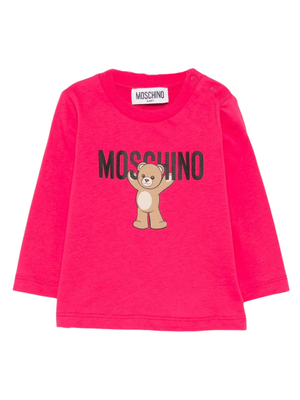 Moschino Kids fuchsia teddy print baby girl T-shirt