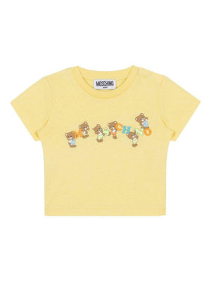 Moschino Kids yellow baby girl T-shirt with teddy bear motif