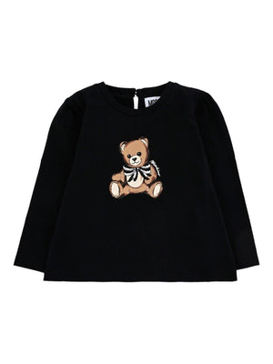 Moschino Kids black long-sleeved T-shirt for baby girls with Teddy Bear print