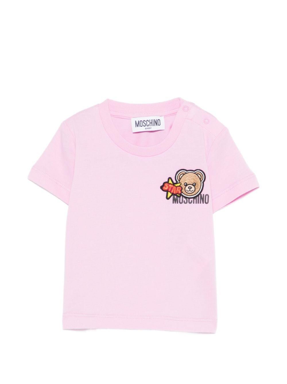 T-shirt per neonata Moschino Kids rosa con dettagli in rilievo - Rubino Kids