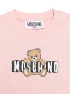 T-shirt per neonata Moschino Kids rosa con logo sul davanti - Rubino Kids