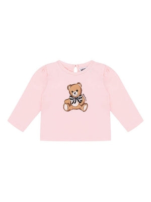 Moschino Kids pink baby girl T-shirt with teddy bear motif