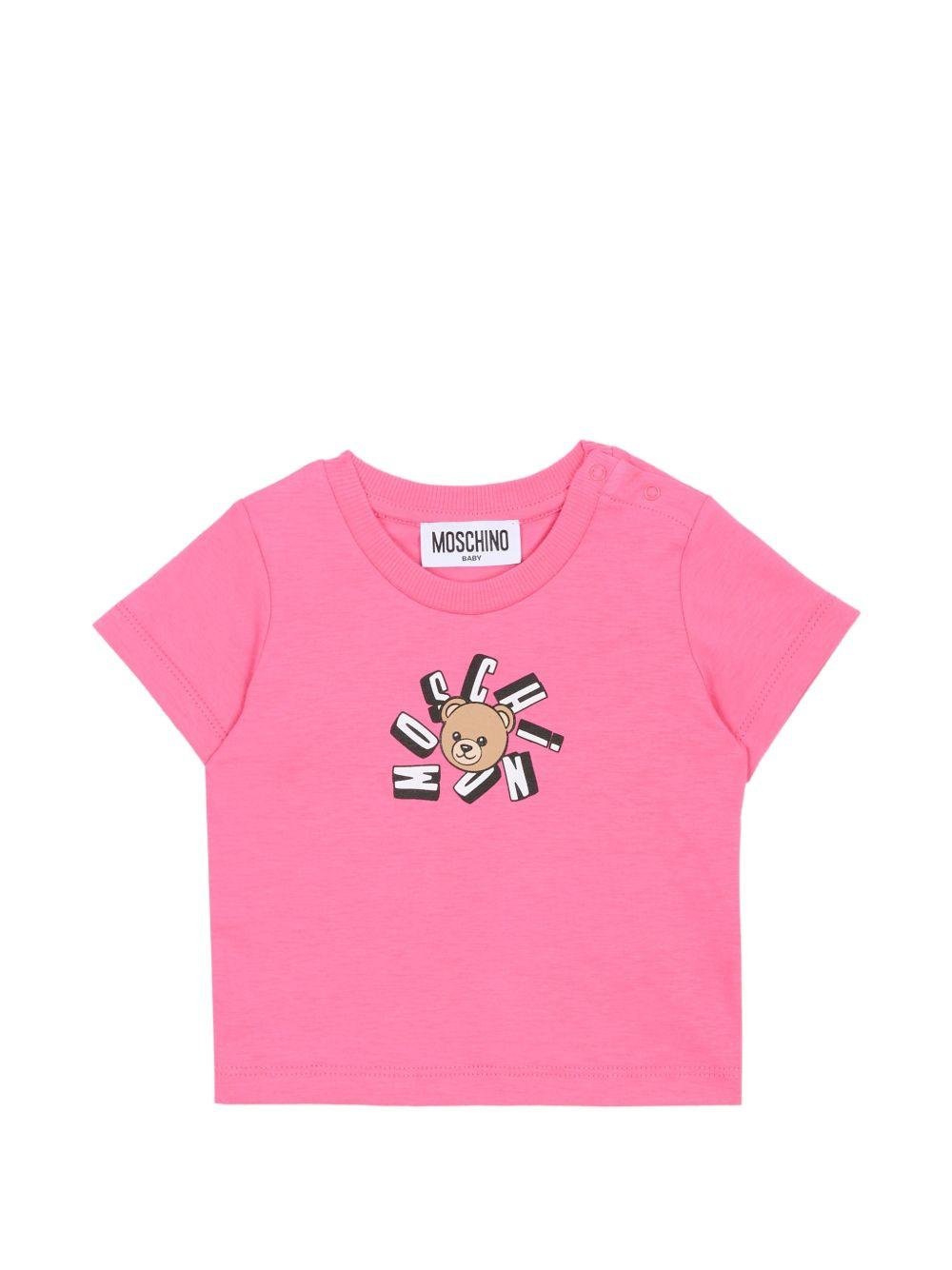 T-shirt per neonata Moschino Kids rosa con motivo Teddy Bear - Rubino Kids