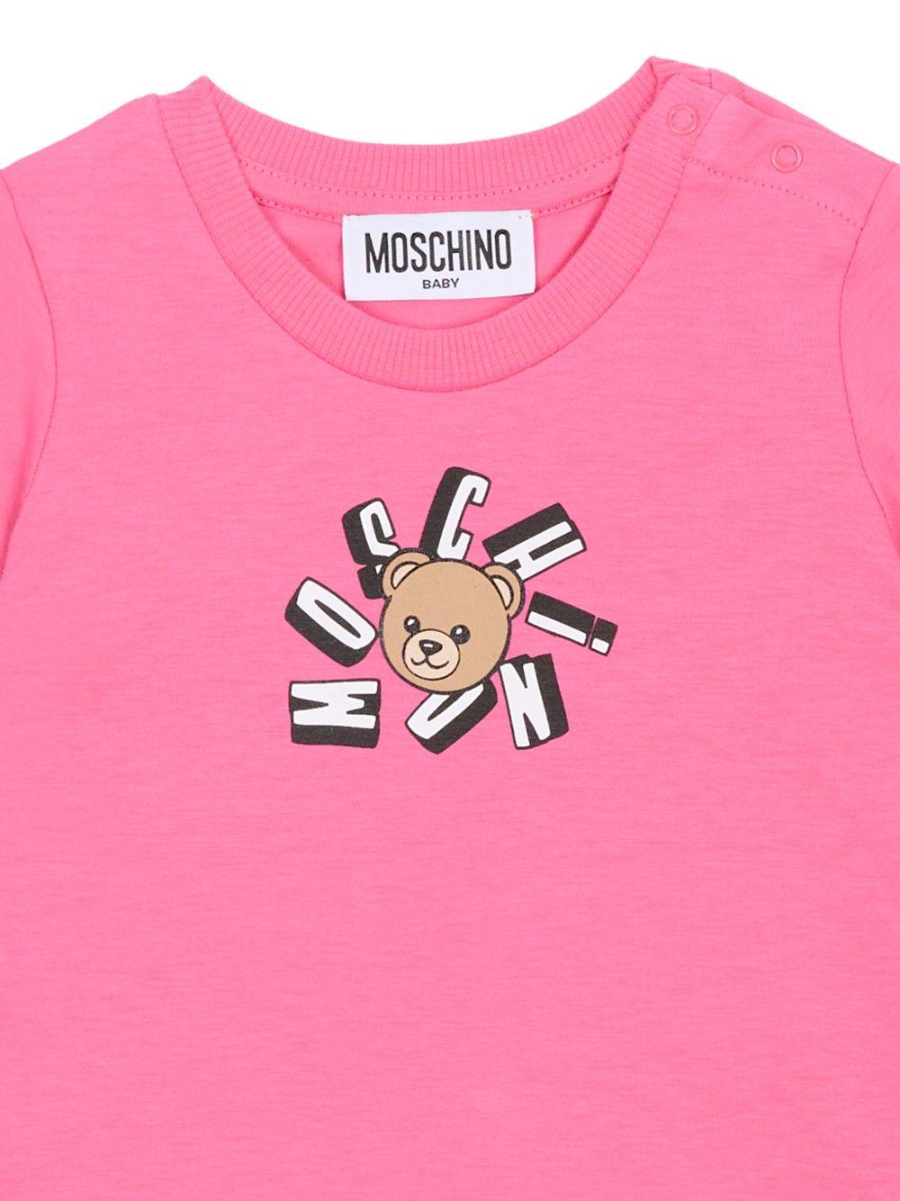 T-shirt per neonata Moschino Kids rosa con motivo Teddy Bear - Rubino Kids
