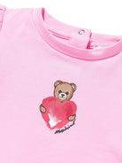 T-shirt per neonata Moschino Kids rosa con stampa Teddy Bear con cuore - Rubino Kids