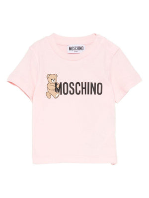 Moschino Kids pink baby girl T-shirt with Teddy Bear print