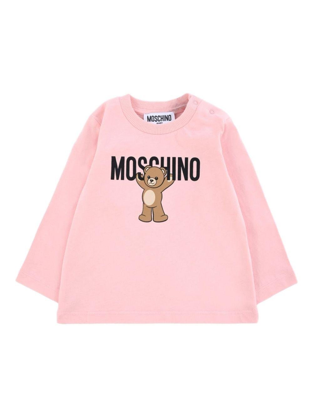 T-shirt per neonata Moschino Kids rosa con stampa teddy - Rubino Kids