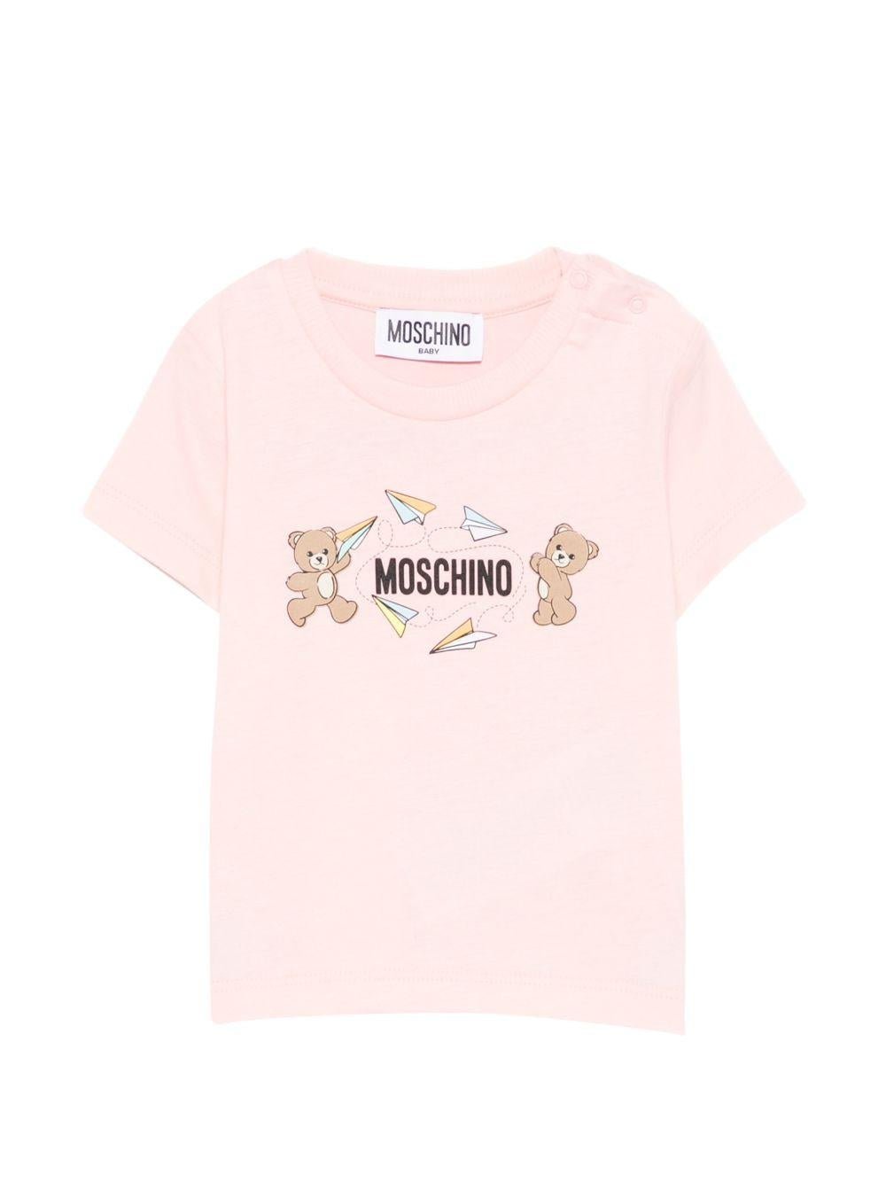 T-shirt per neonata Moschino Kids rosa con stampa Teddy sul davanti - Rubino Kids
