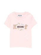 T-shirt per neonata Moschino Kids rosa con stampa Teddy sul davanti - Rubino Kids