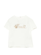 T-shirt per neonati Fendi Kids bianca con stampa logo sul davanti - Rubino Kids