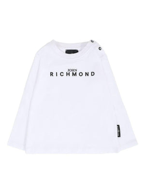 T-shirt per neonati John Richmond Junior bianco con logo sul davanti