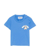 T-shirt per neonati Moschino Kids azzura con stampa Teddy Bear sul davanti - Rubino Kids