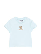 T-shirt per neonati Moschino Kids azzurra con dettagli ricamati - Rubino Kids