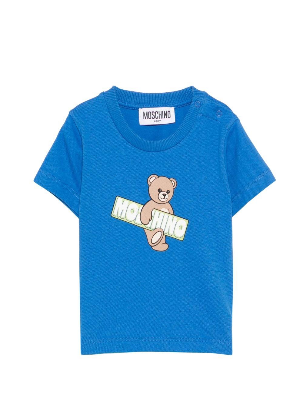 T-shirt per neonati Moschino Kids azzurra con stampa Teddy Bear - Rubino Kids
