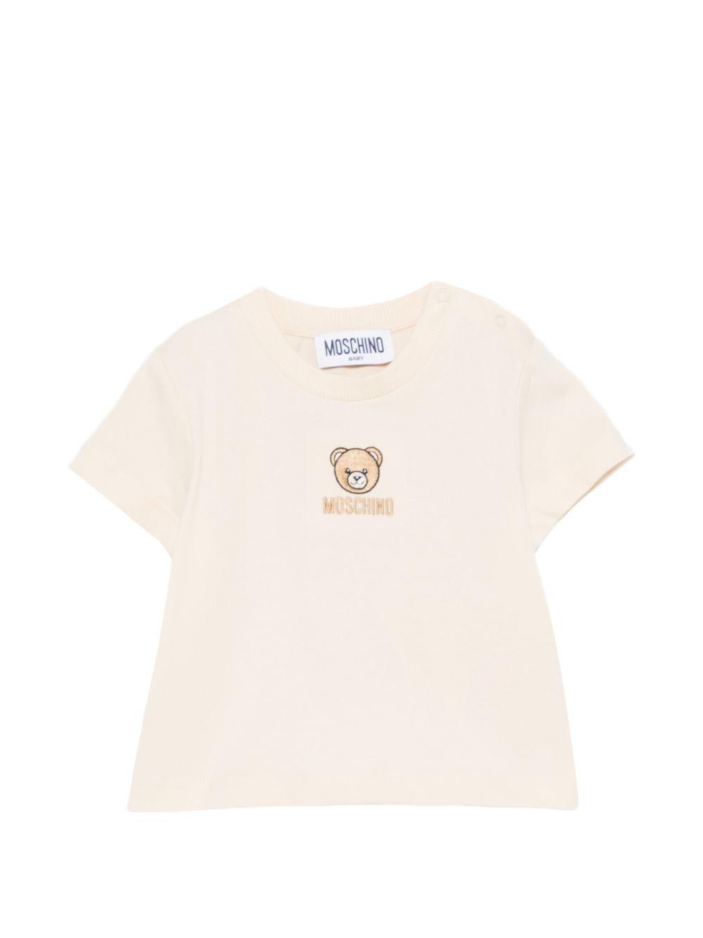 T-shirt per neonati Moschino Kids beige con dettagli ricamati - Rubino Kids