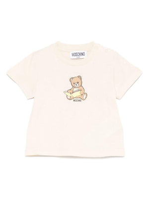 T-shirt per neonati Moschino Kids beige con stampa Teddy Bear